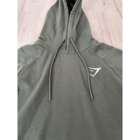 GYMSHARK Green Cotton Polyester Blend Athletic Performance Pullover Crest Hoodie - Picture 2 of 7